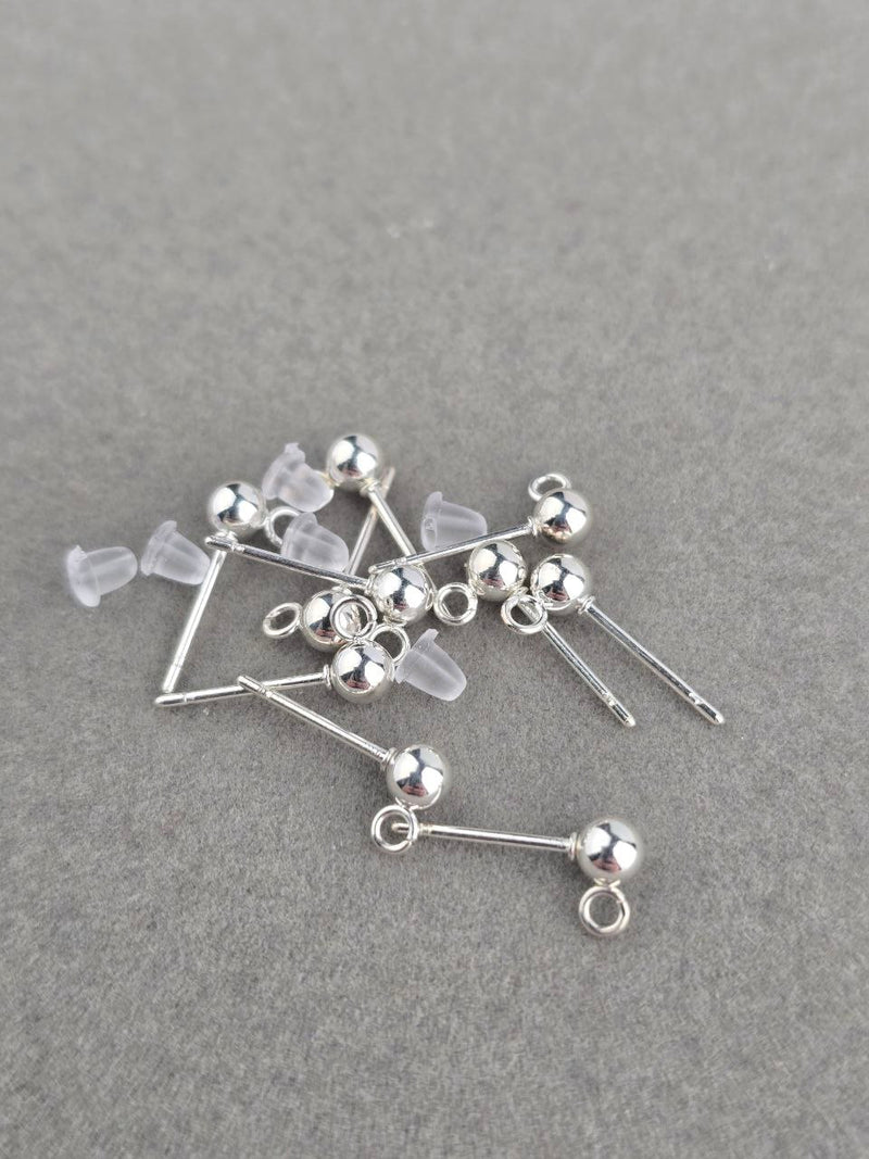 10 x  925 Sterling Silver Plated Steel Ball Stud Earring Posts, 15x4mm