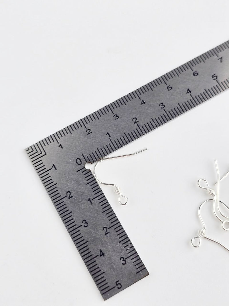 10 x 925 Sterling Silver Plated Steel Earring Hooks, 18mm