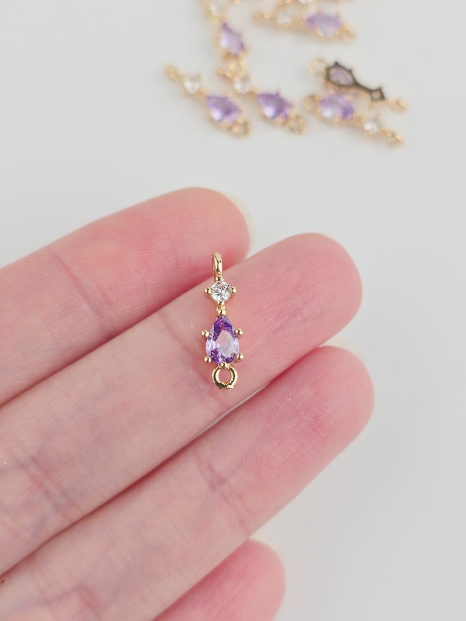 18K Gold Plated Purple CZ Jewellery Connectors
