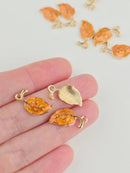 10 x Orange Enamel Metal Leaf Charms, 20x10mm