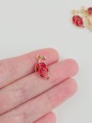 10 x Red Enamel Metal Leaf Charms, 20x10mm