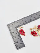 10 x Red Enamel Metal Leaf Charms, 20x10mm