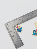 18K Gold Plated Heart Charm with Dolphins, 16x12mm