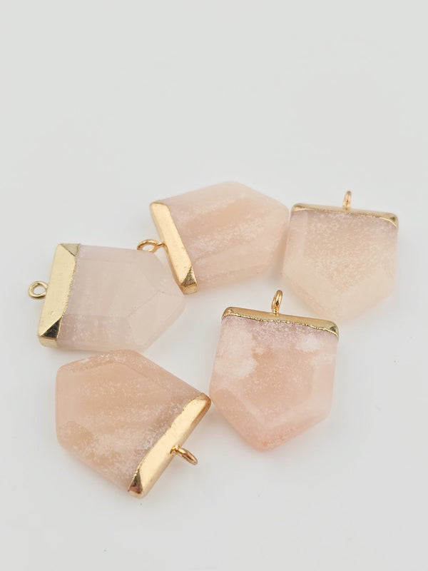 Vintage Gold Pink Aventurine Pendant, 30x20mm
