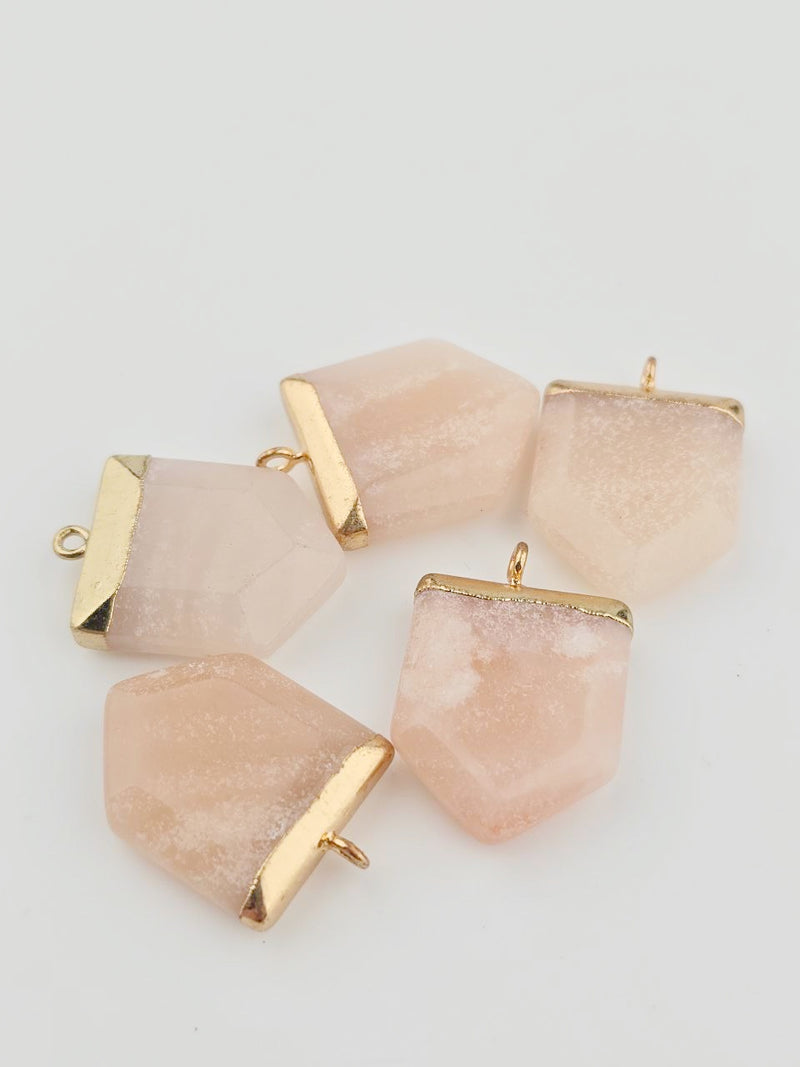 Vintage Gold Pink Aventurine Pendant, 30x20mm