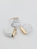 Vintage Gold White Howlite Pendant, 30x20mm