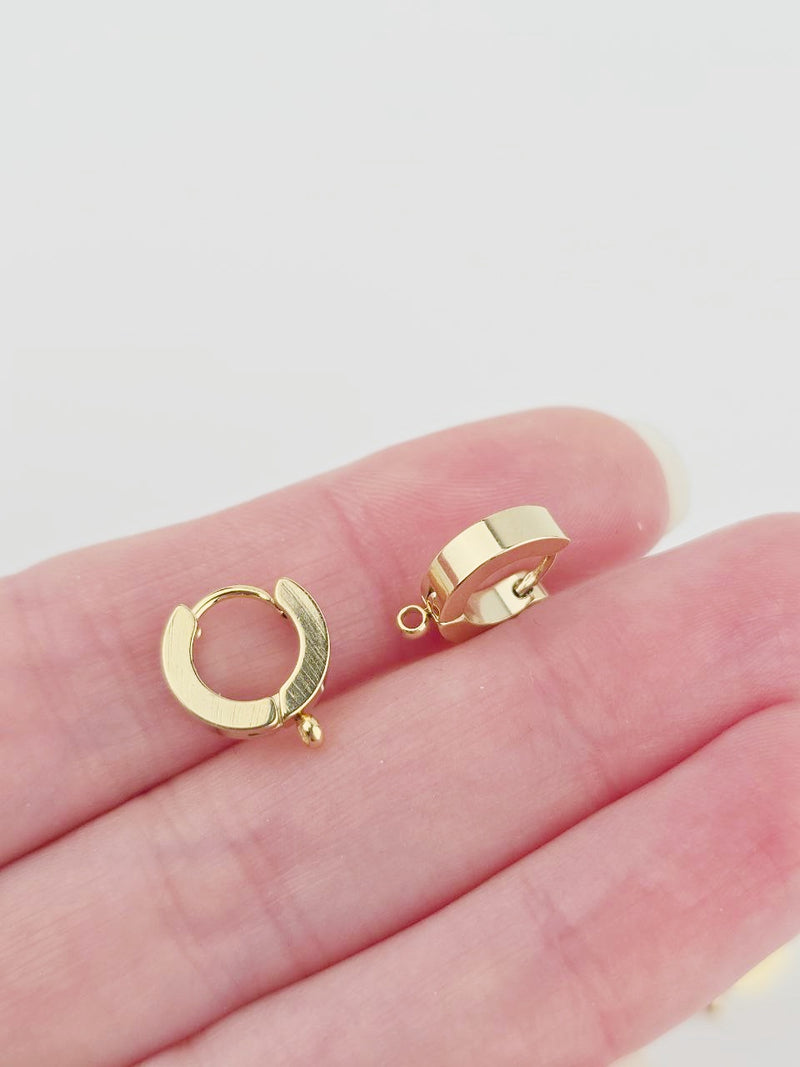 Gold Plated Steel Huggie Hoops with Loops, 12x11mm