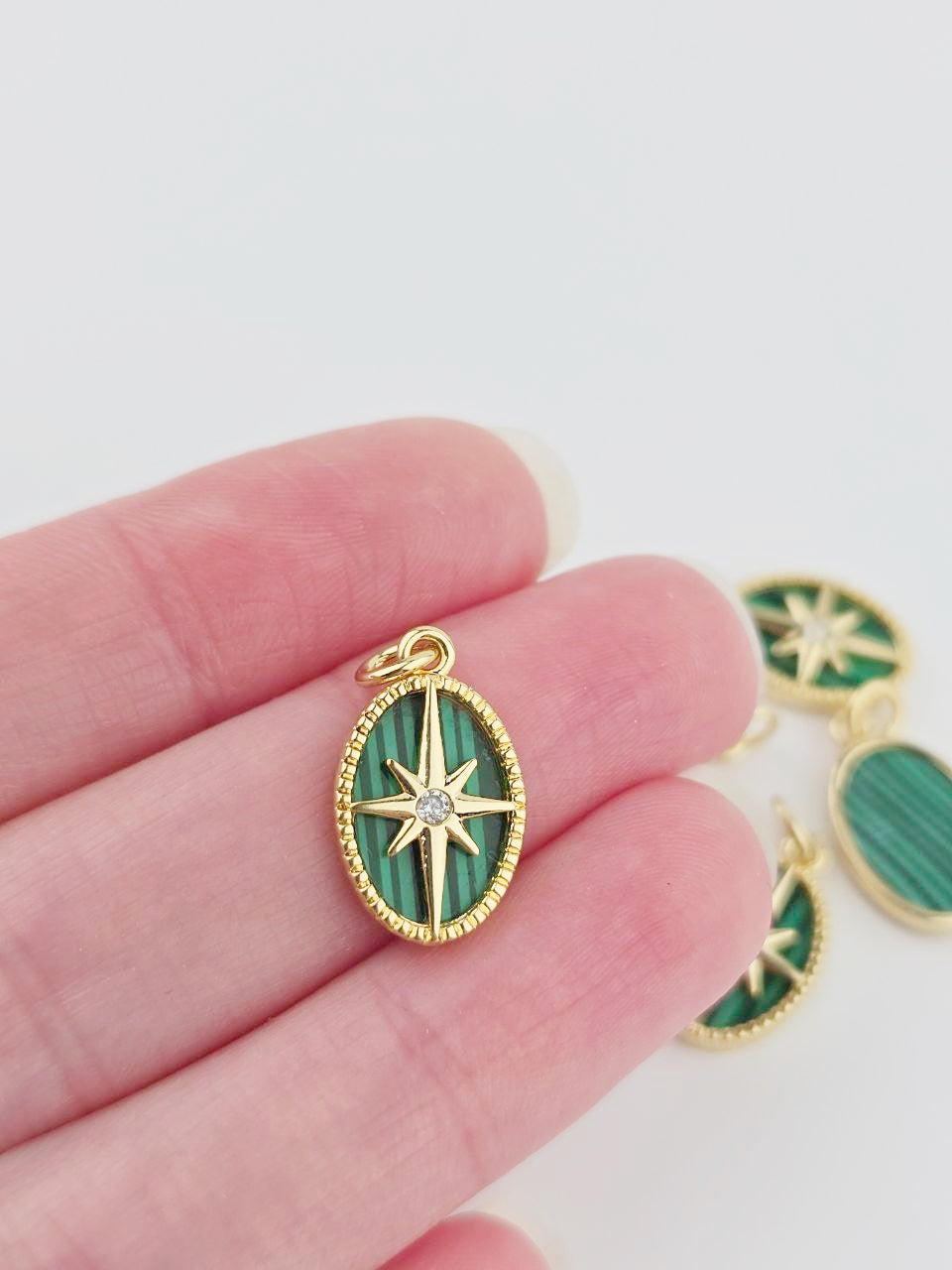 18K Gold Plated Malachite Inlay Star Charm, 18x11mm