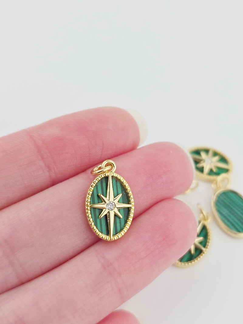 18K Gold Plated Malachite Inlay Star Charm, 18x11mm