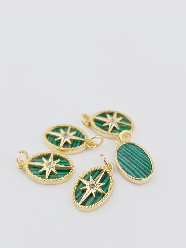18K Gold Plated Malachite Inlay Star Charm, 18x11mm
