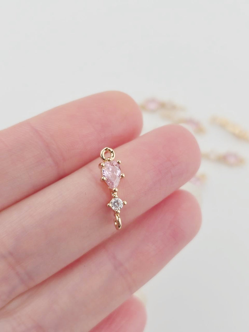 2 x 18K Gold Plated Pink Cubic Zirconia Stick Jewellery Links, 17.5x5mm