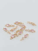 2 x 18K Gold Plated Pink Cubic Zirconia Stick Jewellery Links, 17.5x5mm