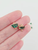 4 x 18K Gold Plated Emerald Green Semi-circle Jewellery Links, 11x10mm