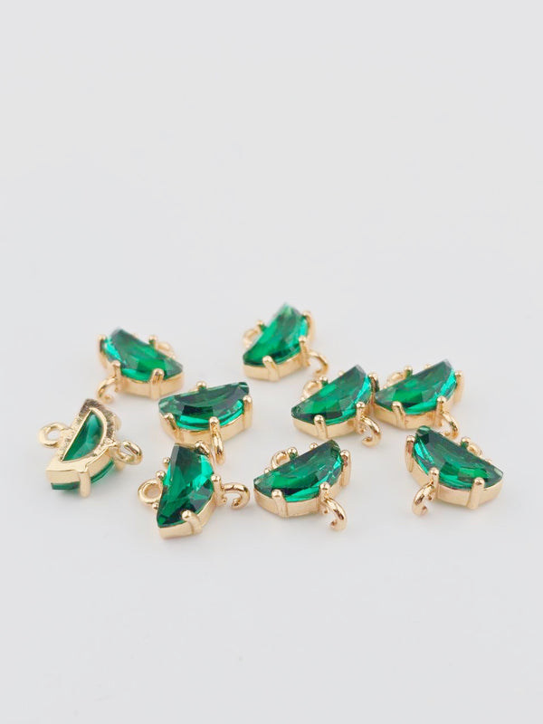 4 x 18K Gold Plated Emerald Green Semi-circle Jewellery Links, 11x10mm