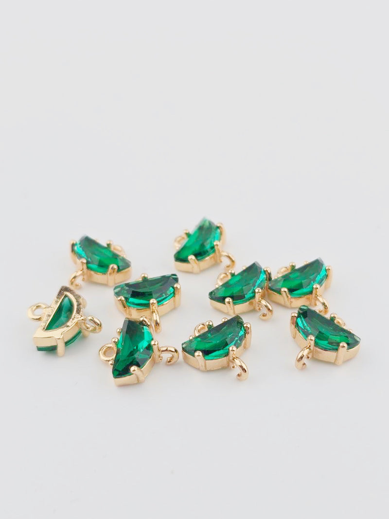 4 x 18K Gold Plated Emerald Green Semi-circle Jewellery Links, 11x10mm