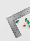 4 x 18K Gold Plated Emerald Green Semi-circle Jewellery Links, 11x10mm