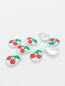 2 x Irregular Pearl Beads with Painted Cherry Pattern, 20x15mm (0271)