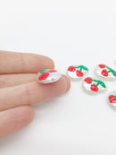 2 x Irregular Pearl Beads with Painted Cherry Pattern, 20x15mm (0271)