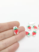 2 x Irregular Pearl Beads with Painted Strawberry Pattern, 17x9mm (0272)