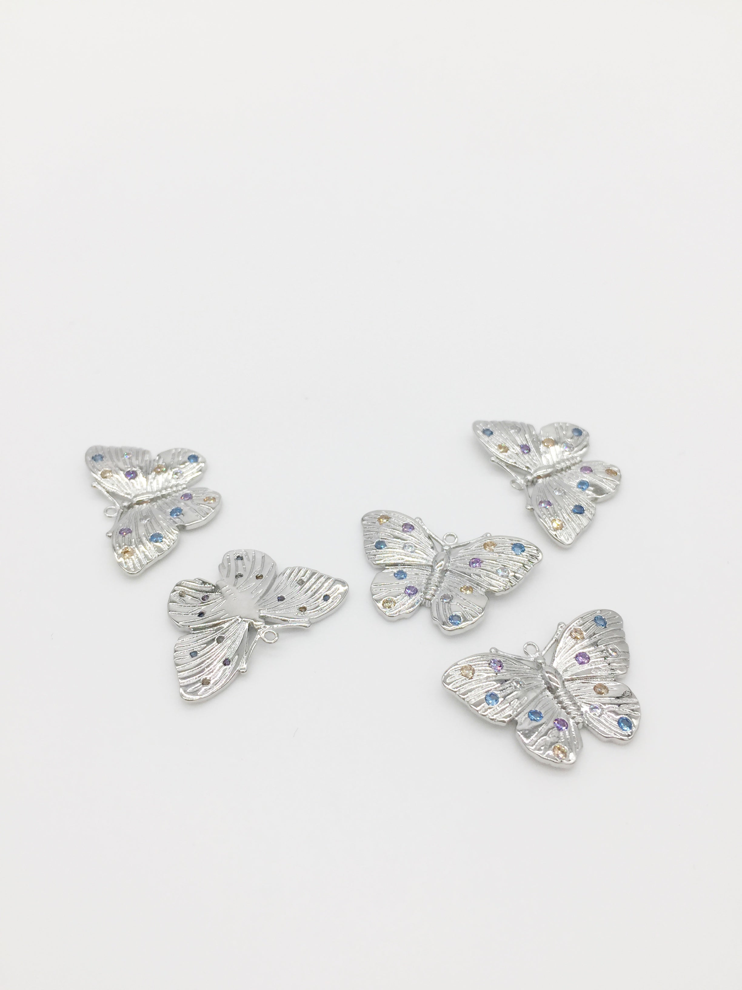 1 x Platinum Plated Butterfly Pendant with Multicolour CZ, 23x15mm