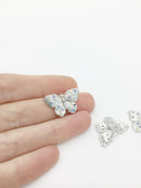 1 x Platinum Plated Butterfly Pendant with Multicolour CZ, 23x15mm