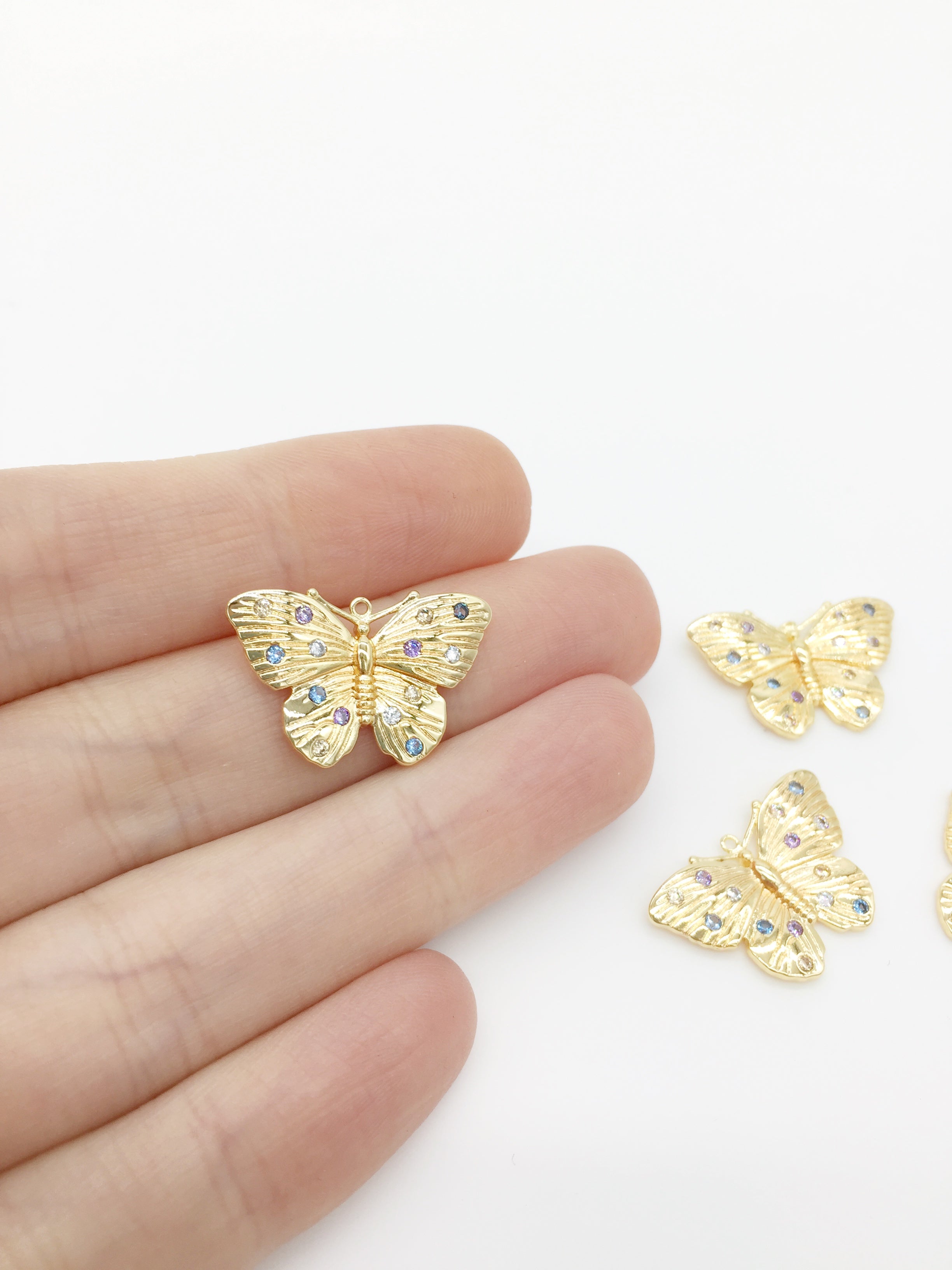 1 x 18K Gold Plated Butterfly Pendant with Multicolour CZ, 23x15mm