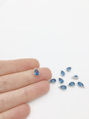 1 x Rhodium Plated Blue Cubic Zirconia Teardrop Charm, 5x8mm