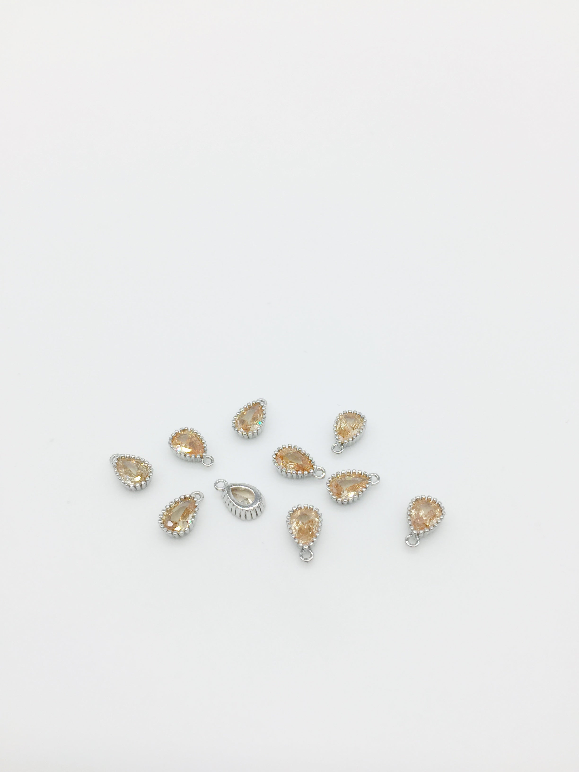 1 x Rhodium Plated Citrine Cubic Zirconia Teardrop Charm, 5x8mm
