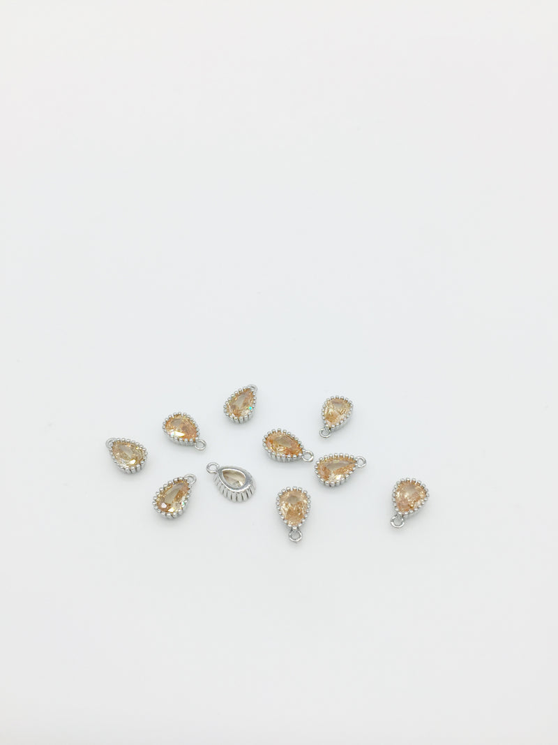 1 x Rhodium Plated Citrine Cubic Zirconia Teardrop Charm, 5x8mm