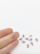 1 x Rhodium Plated Pink Cubic Zirconia Teardrop Charm, 5x8mm