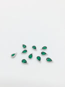 1 x Rhodium Plated Emerald Green Cubic Zirconia Teardrop Charm, 5x8mm