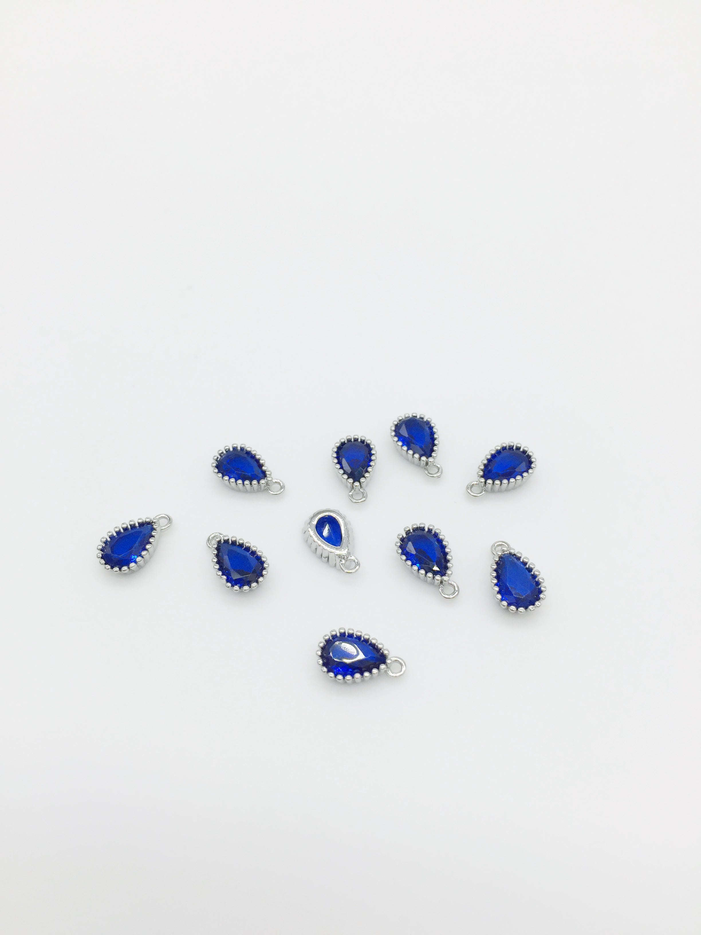 1 x Rhodium Plated Sapphire Blue Cubic Zirconia Teardrop Charm, 5x8mm