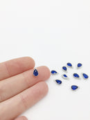 1 x Rhodium Plated Sapphire Blue Cubic Zirconia Teardrop Charm, 5x8mm