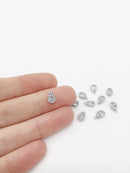 1 x Rhodium Plated Clear Cubic Zirconia Teardrop Charm, 5x8mm