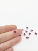 1 x Rhodium Plated Ruby Red Cubic Zirconia Teardrop Charm, 5x8mm