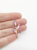 2 x Gold Tone Pink Crystal Branch Embellishments, 35x15mm