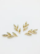 2 x Gold Tone Citrine Crystal Branch Embellishments, 35x15mm