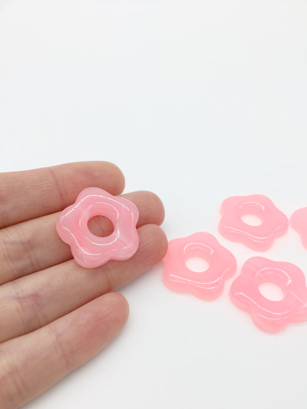 2 x Jelly Pink Resin Flower Beads, 26mm (3914)