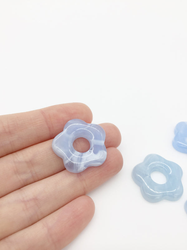 2 x Marbled Light Blue Resin Flower Beads, 26mm (3911)
