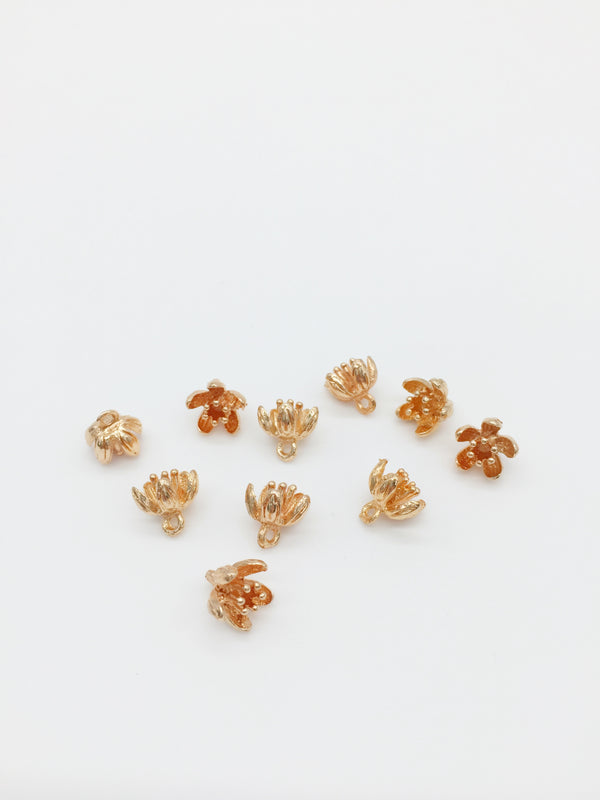 10 x Tiny Champagne Gold Metal Flower Charms, 9mm