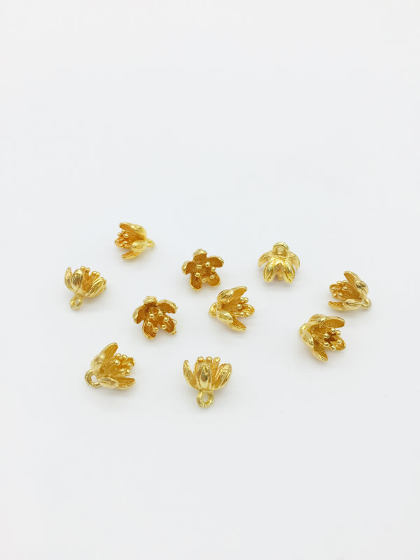 10 x Tiny Gold Metal Flower Charms, 9mm