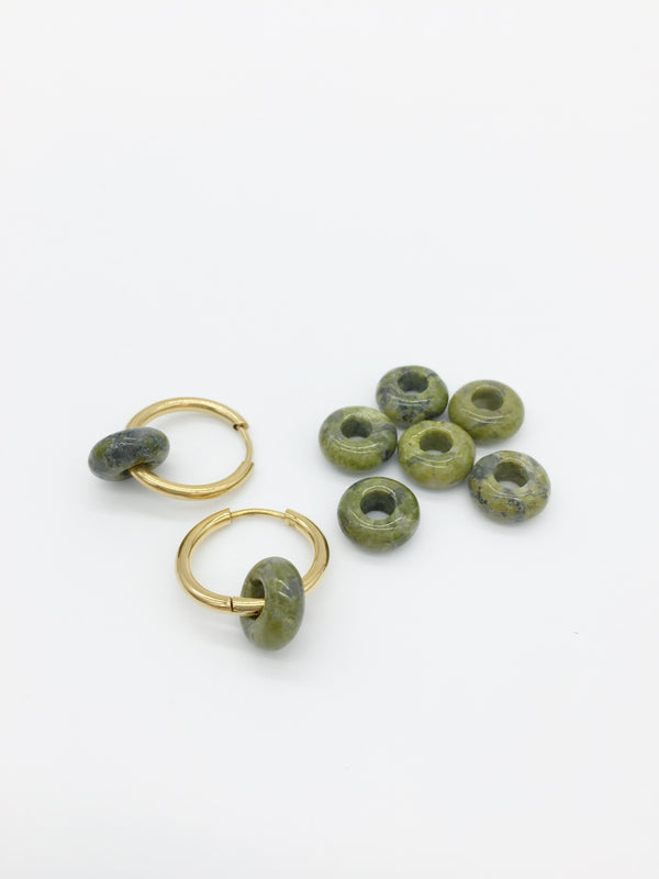 2 x Unakite Gemstone Donut Beads, 10mm (3919)