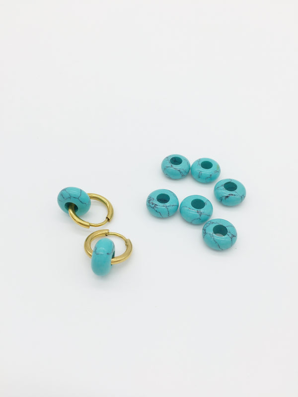 2 x Turquoise Gemstone Donut Beads, 10mm (3921)
