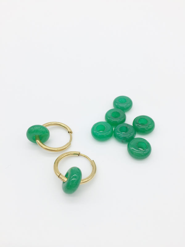 2 x Green Jade Gemstone Donut Beads, 10mm (3922)