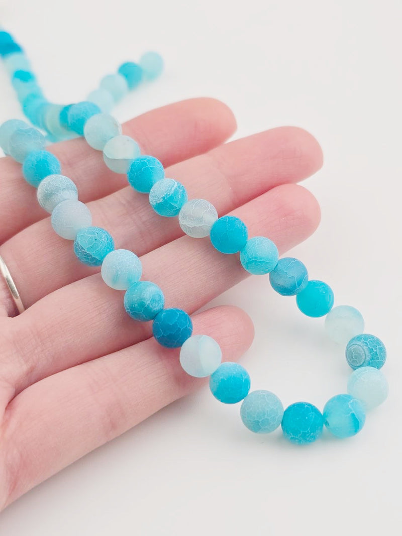 1 strand x 8mm Blue Frosted Agate Beads