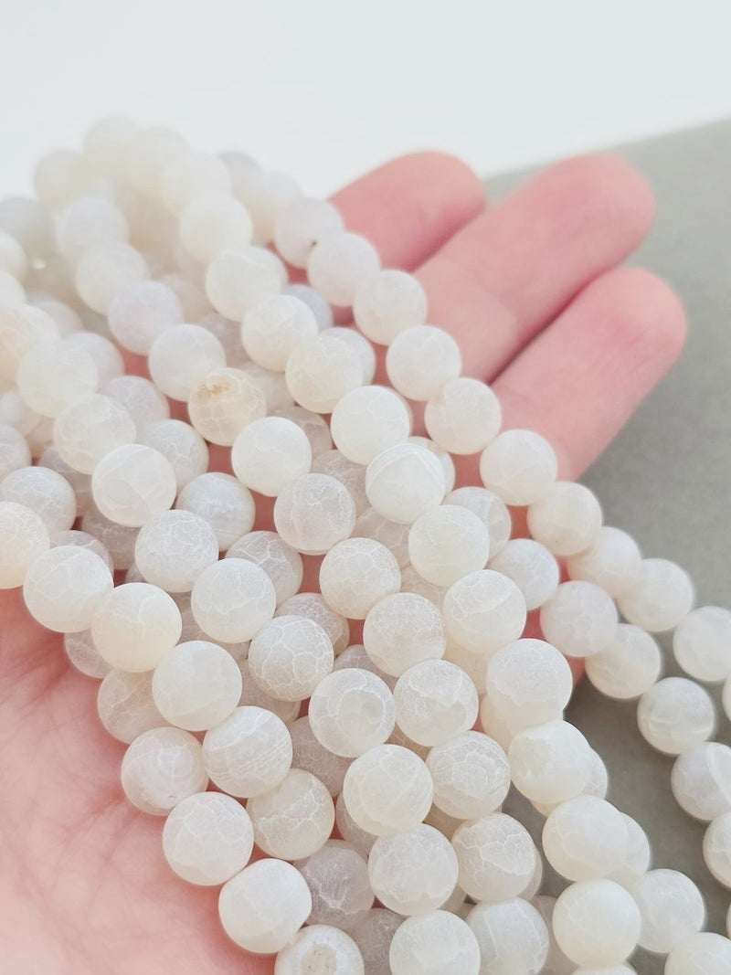 1 strand x 8mm White Frosted Agate Beads