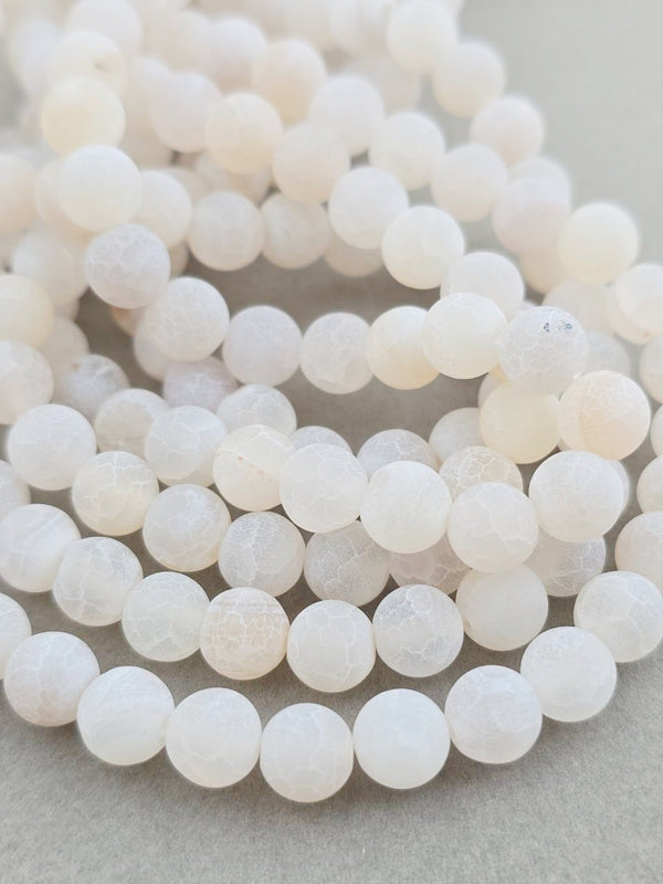 1 strand x 8mm White Frosted Agate Beads
