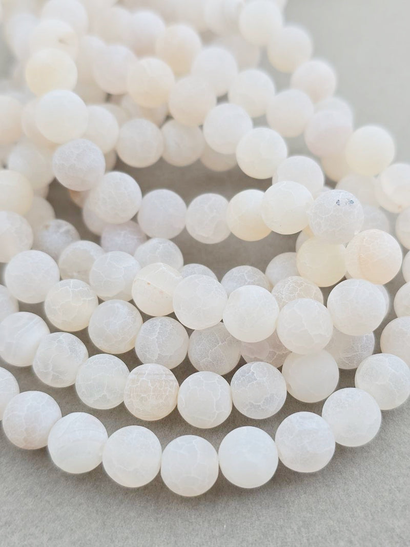 1 strand x 8mm White Frosted Agate Beads