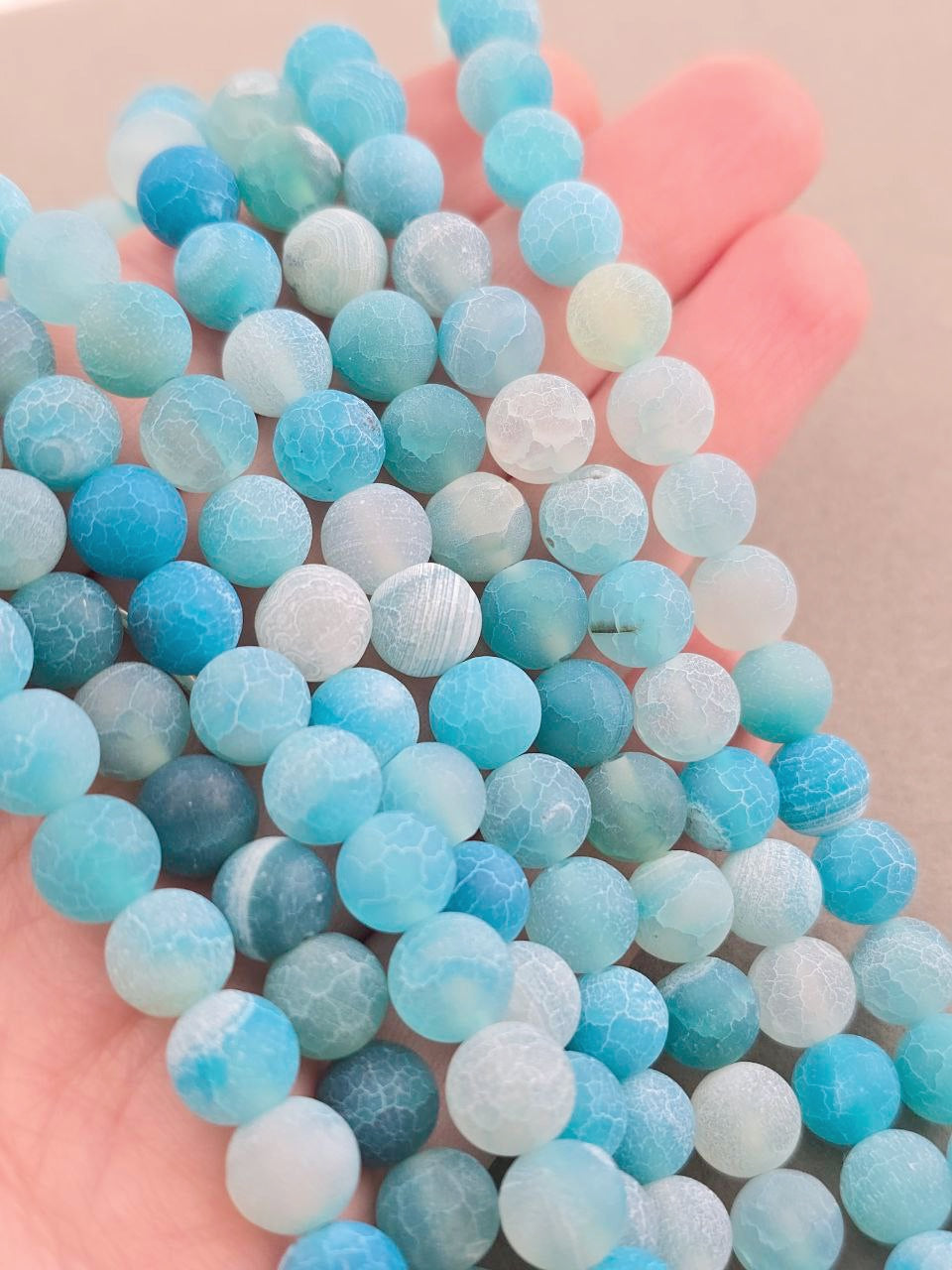 1 strand x 8mm Blue Frosted Agate Beads