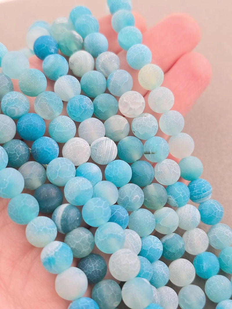 1 strand x 8mm Blue Frosted Agate Beads